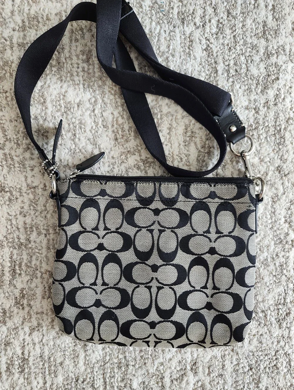 Coach Black and Tan Signature Canvas Crossbody Pouch